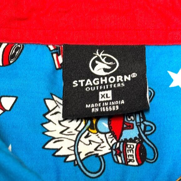 Staghorn Outfitters Woven Short Sleeve Patriotic Button Up Shirt Blue XL - Picture 2 of 4